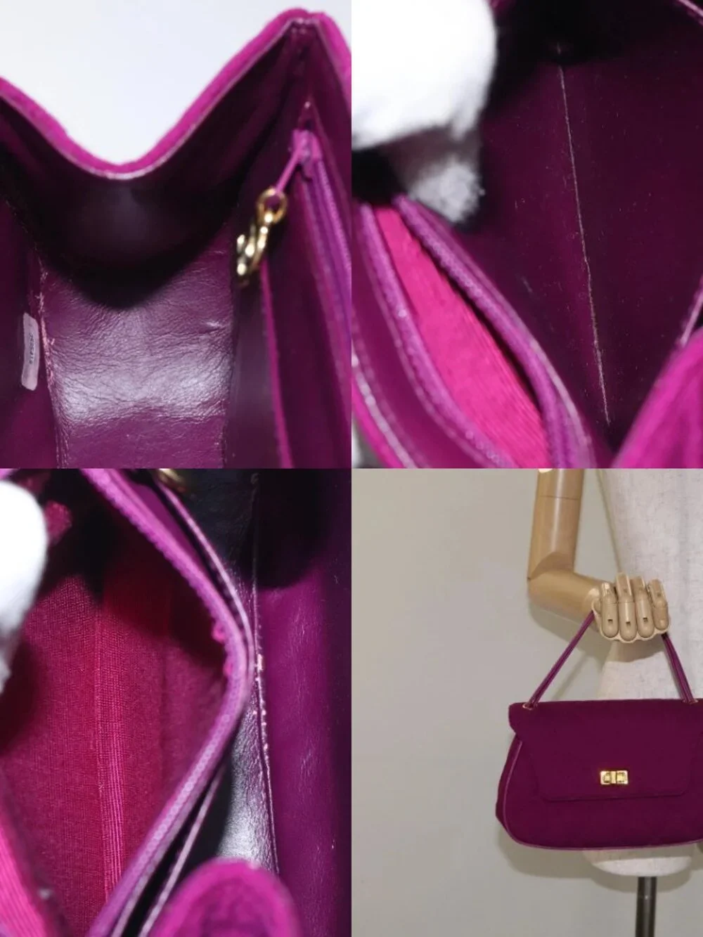 CHANEL Matelasse Hand Bag cotton Purple Gold CC Auth 131194